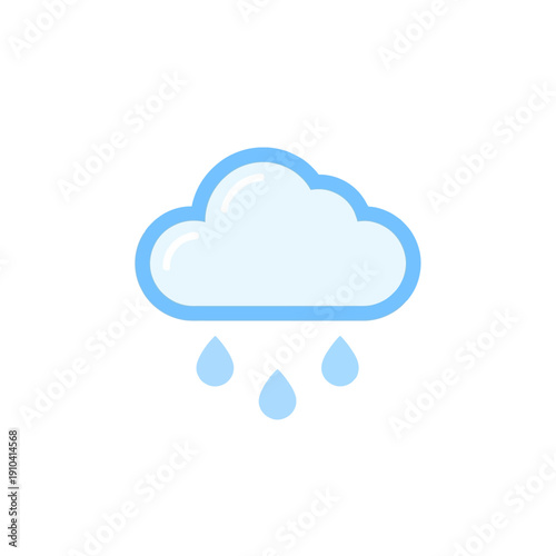 weather icon of cloud with light rain drops, minimal rounded raindrops, soft blue colors
