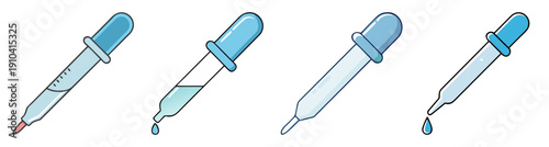 Set of four blue pipette vector icons isolated on white background for science lab medical research