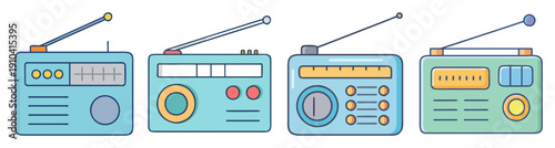 Set of vintage and modern radio icons vector illustration isolated on white background with colorful designs
