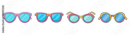 Set of colorful retro sunglasses vector icons isolated on white background summer fashion accessories