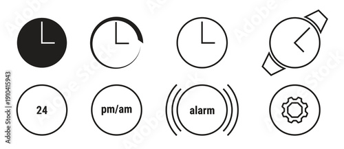 set of icons on a theme clock in minimalism