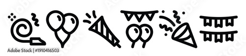 simple set of party decoration related vector line icons