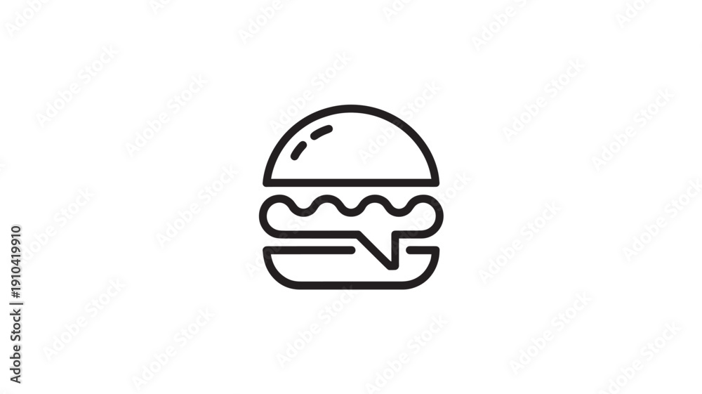 Fototapeta premium Hamburger Icon in Simple Line Art with Black Color on White Background for Fast Food Logo