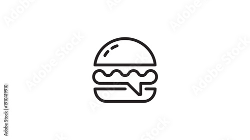 Hamburger Icon in Simple Line Art with Black Color on White Background for Fast Food Logo