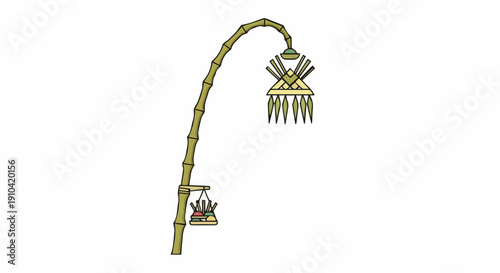Traditional Balinese penjor bamboo decoration vector illustration, commonly used during Galungan and religious ceremonies in Bali, Indonesia.