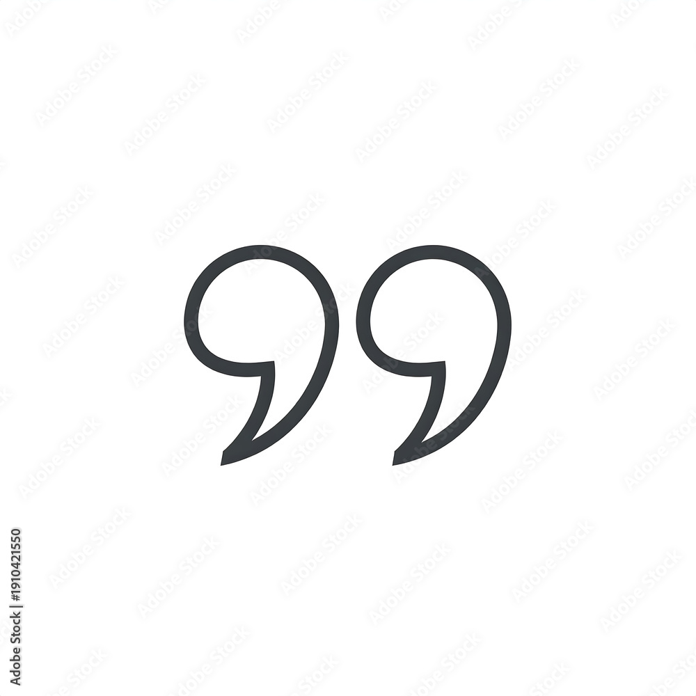 Obraz premium Gray quotation marks icon, minimalist, isolated on white. Two curved, reversed commas