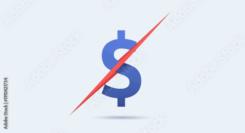 Blue dollar sign struck through by a red diagonal line