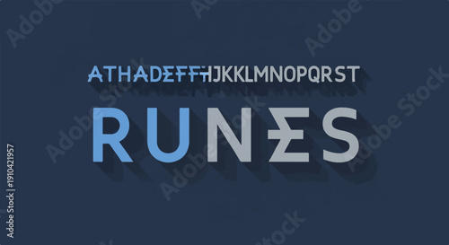 Bold letters spell "RUNES" and alphabet above casts shadow