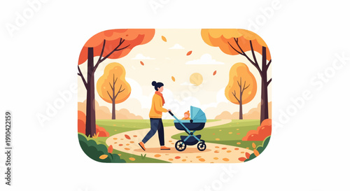 Autumn stroll with baby in park
