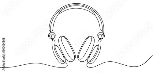 Continuous line drawing of headphones with cord, audio equipment or music accessory vector illustration isolated PNG with Transparent Background