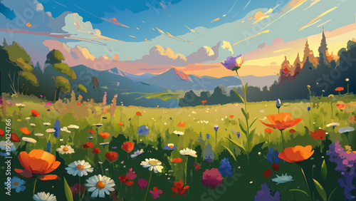 spring landscape with poppies