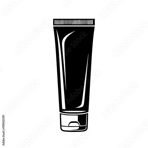 Black cosmetic tube with metallic cap and transparent base, vector illustration isolated PNG with Transparent Background