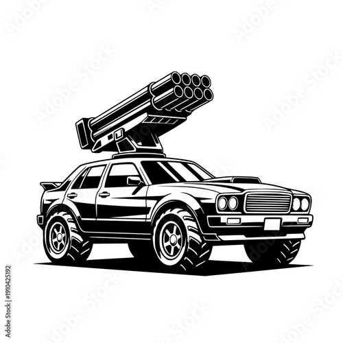 Vintage muscle car with rocket launcher vector illustration isolated PNG with Transparent Background