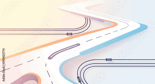 Abstract, stylized road with gradient colors and dark lines