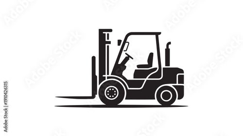 Forklift Silhouette in Modern Minimalist Style with High Contrast Lighting on White Background for Industrial Use