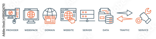 Web hosting banner web icon vector illustration concept with icon of provider, web space, domain, website, server, data, traffic and service