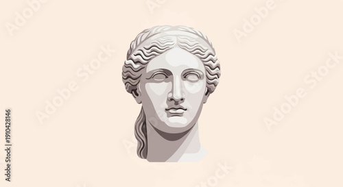 Ancient marble bust of a serene female figure with wavy hair