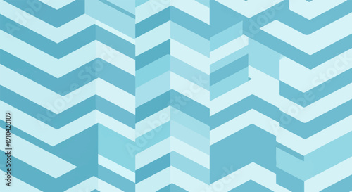 Abstract geometric pattern of interlocking light blue and teal chevron shapes