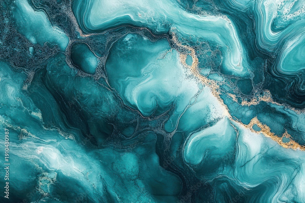 Fototapeta premium calming teal and turquoise fluid marble with gold veins and swirling abstract texture