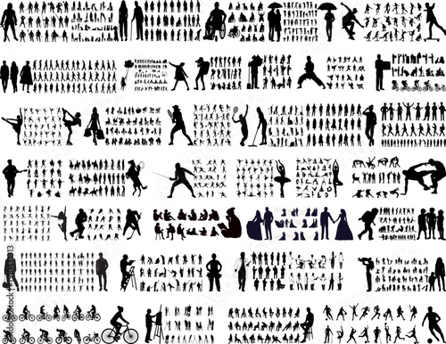 A set of people of different professions, a large collection of people silhouettes, vector
