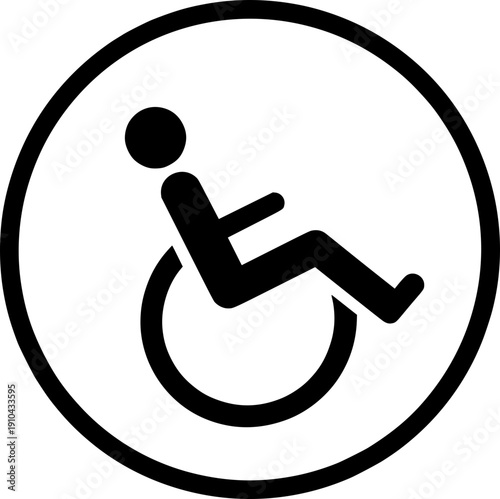 Universal accessibility icon. Standard symbol for wheelchair access and disabled facilities. Black circular vector for inclusive design and signage.