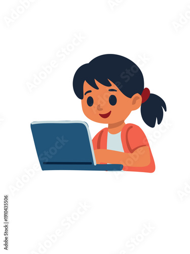 smiling schoolgirl working on laptop