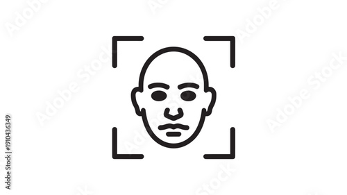 Facial recognition icon in minimalist style with dark lines on white background for biometric identification