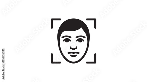 Facial recognition icon in minimalist style with simple black lines on white background for user interface