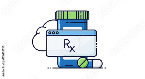 Prescription medication bottle with rx symbol and pills healthcare and pharmacy concept