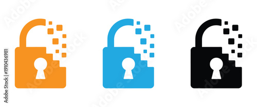 padlock icon. security   Lock icon collection. Colorful padlock icons with digital pixels for security concepts. Digital security padlocks with pixelated effect. 