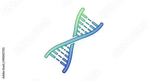 Double helix dna molecule illustration with blue and green gradient on white background symbolizing genetic code and molecular structure in a simple modern design