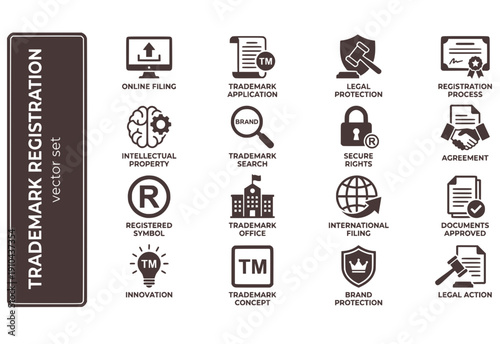 Registered Trademark Application Filing Vector Illustrations Online-Filing Legal-Protection Registration-Process Intellectual-Property Trademark-Concepts Vector Set - Trademark Filing