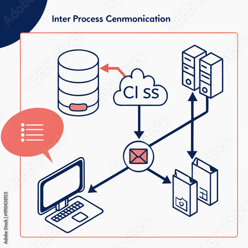 Clean vector illustration representing inter-process communication, showing abstract connections and data flow between distinct software components for system integration, tech concept