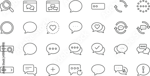 Chat Bubble Line Icons Set Messaging Communication Support Feedback Notification Vector Outline Collection for Apps and Websites