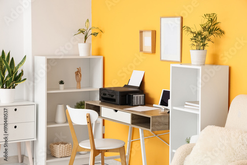 Workplace with modern print...