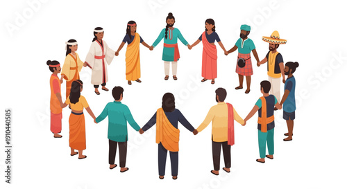 Diverse group of people from different cultures and abilities holding hands in a circle, conveying unity and solidarity with a sense of community and togetherness against a clean white