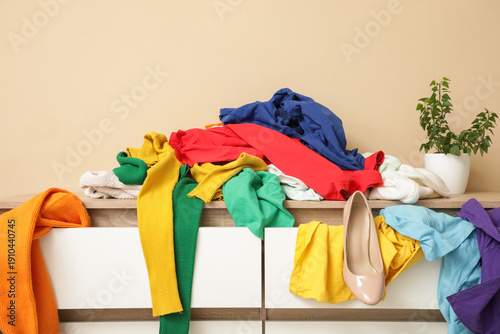 Dresser with scattered clot...
