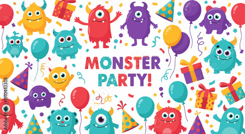 Fotografie Cartoon Monsters Birthday Bash Card