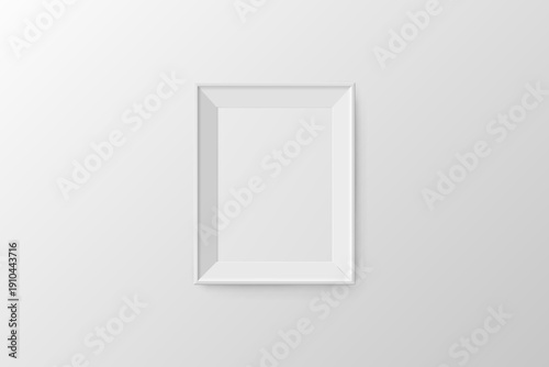 Realistic vintage rectangle classic photo frame with shadows on white wall background. Rectangle border. Invitation, sale, memories, exhibition card design. Vector illustration
