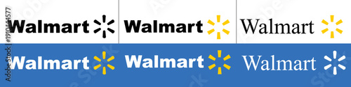Walmart icon logo sign symbol, Six variations of a retail corporation logos, Editorial vector illustration, store company logo
