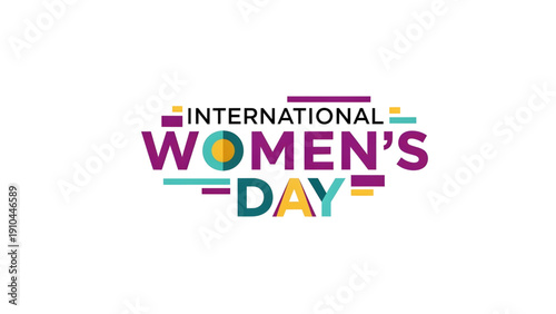 International Women's Day modern geometric typography with abstract shapes and icons