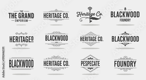 Set of vintage retro labels and badges featuring vector design elements for business icons, stamps, and web banner stickers with a classic pattern style