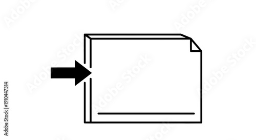 arrow entering stack of paper, document, business concept, information