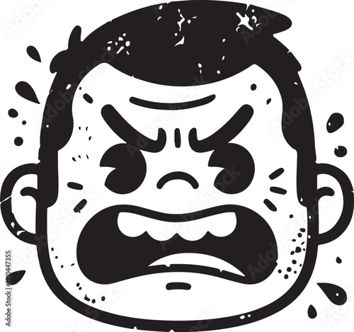 Angry cartoon character with explosive expression and dynamic ink splatters around head Vector, illustration