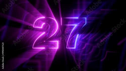 Obraz na płótnie Futuristic Neon Number 27: Glowing Purple and Blue Light Digit on Abstract Black