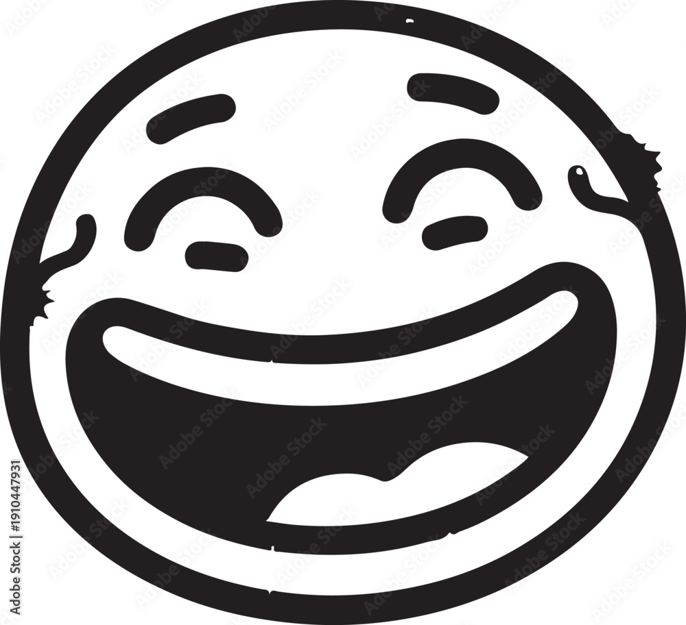 Obraz premium A cheerful black and white smiley face with a broad grin and closed eyes Vector, illustration
