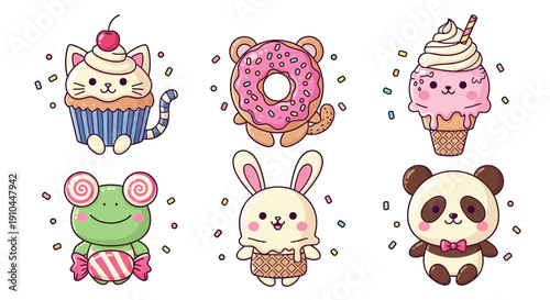 Cute cartoon animal food characters isolated on white background design