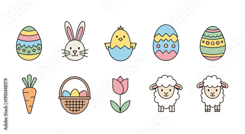Easter icons set illustration decorative elements holiday season vector