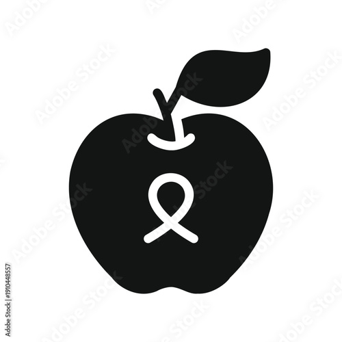 Silhouette of an apple with a ribbon on isolated on transparent background
