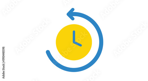 Yellow clock face with a blue circular arrow indicating time or reset